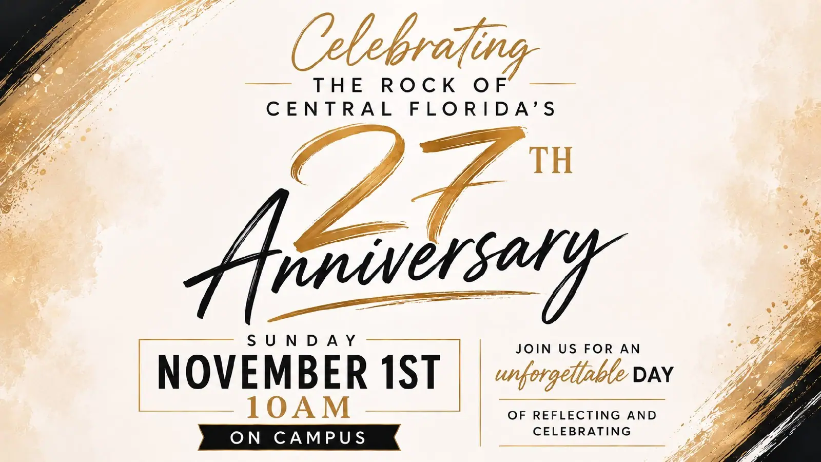Celebrating The Rock of Central Florida's 27th Anniversary: Sunday, November 1st, 10am on campus
