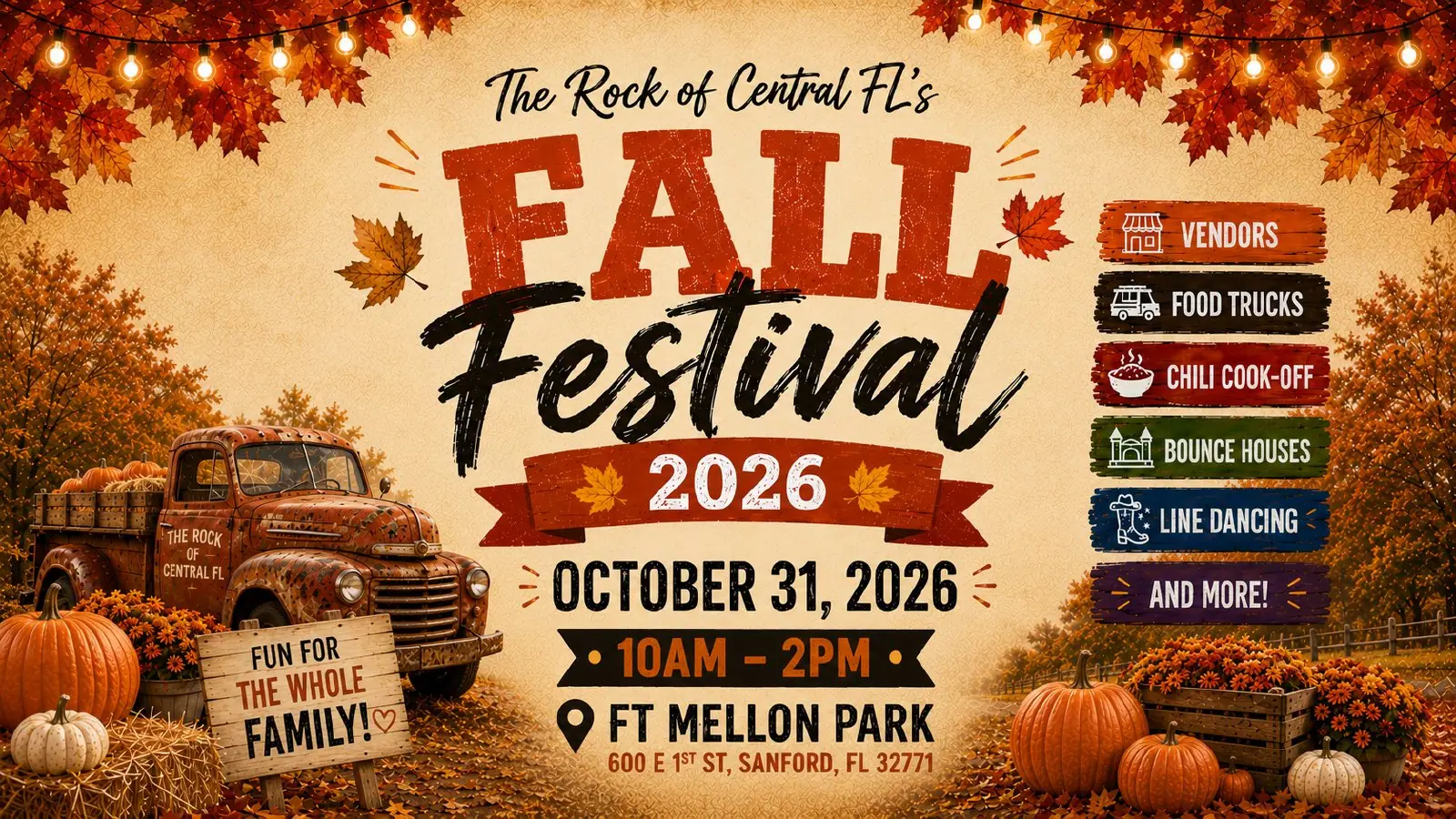 The Rock of Central Florida's Fall Festival 2026: October 31, 10am to 2pm at Fort Mellon Park